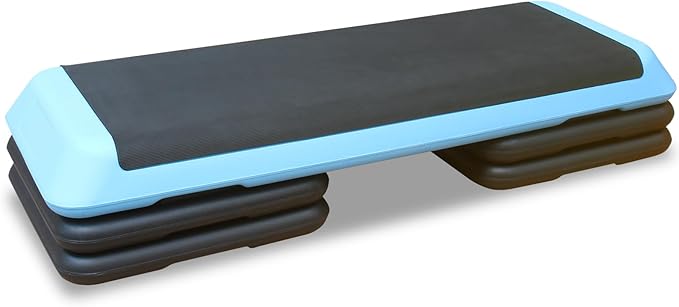 43''Inch Adjustable Aerobic Exercise Step Platform with 4 Stackable Risers - Home Gym Fitness Stepper for Cardio, Strength Training