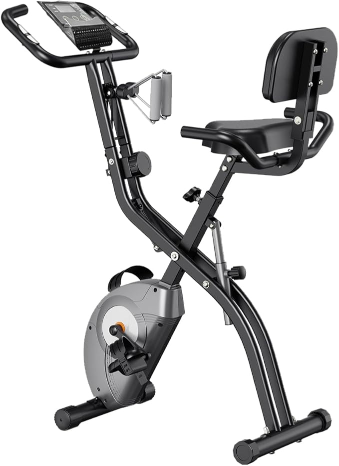 ATIVAFIT Exercise Bike Foldable Fitness Bike Magnetic Foldable Indoor Cycling Bike 3-In-1 Foldable Exercise Bike for Home Use with Resistance Bands Home Workout Exercise Equipment