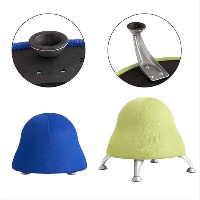Pemberly Row Low Profile Vinyl Upholstered Ball Chair, Blue Finish, Anti-Burst Exercise Ball with Powder Coated Legs, Supports Up to 250 lbs, Active Yoga Ball Chair for Office or Indoor Use