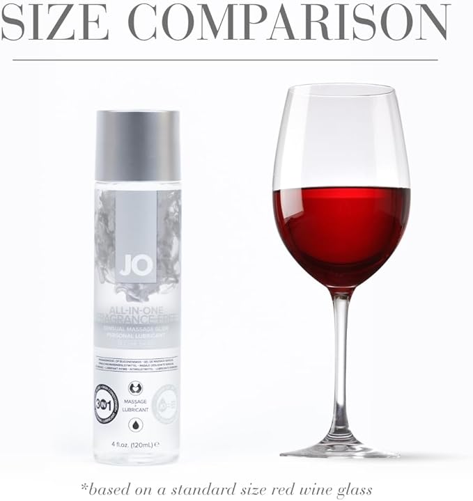 JO All-in-One Silicone Massage Oil – Fragrance Free Long Lasting Personal Lube & Massage Glide – 4 fl oz