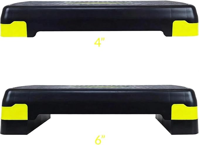 Adjustable Aerobic Stepper Platform, 27 Inch Non-Slip Workout Step with Removable Risers for Home Gym, Cardio, HIIT Training, Black and Lemon