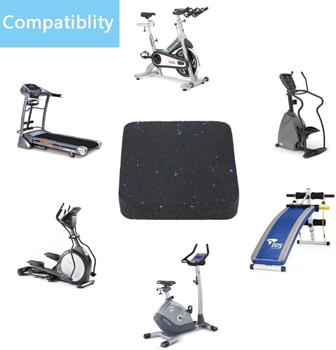6 Pack Exercise Equipment Mat, 4 x 4 x 0.8 Inch Anti-Slip Treadmill Mats for Carpet Protection, Noise Reduction, Washing Machine Pads, Anti Vibration Rubber mats for Stationery Bike, Rowing Machine