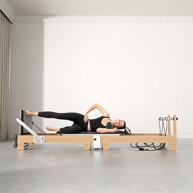 Foldable Pilates Reformer Machine, Quick-Assembly Studio Grade Pilates Reformer for Home and Gym, Pilates Equipment with Adjustable Resistance, Jump Board and Accessories