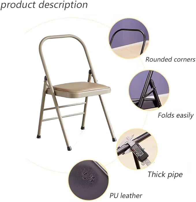 Pilates Chair,Iyengar Yoga Chair,Backless Yoga Chair Prop,Foldable and Portable Folding Stools Supports Balance Training,Khaki-45 * 42 * 83cm