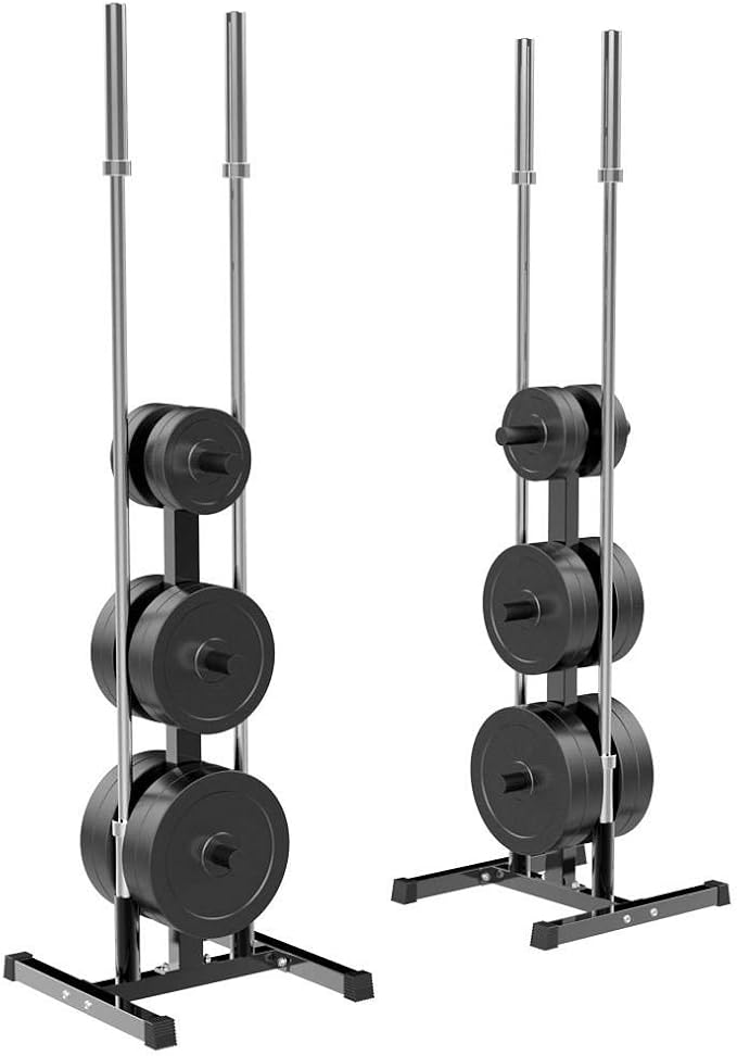 Topeakmart Tree Olympic Plate Rack Weight Bumper Plate Holder with 2 Bar Holders Black