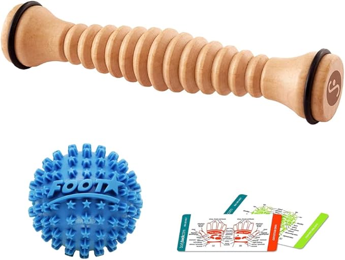 Body Back Wooden Foot Roller and Foot Star® Massager Ball Bundle Plantar Fasciitis Relief