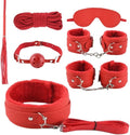 Fashion 7-Piece Plush Leather Pilates Training Set, Fun Wrist and Hip Exercise Cosplay Accessories [Red], Couple Gift