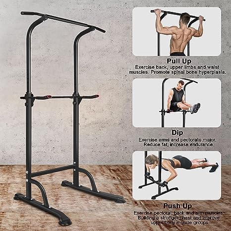 Sport Power Tower Workout Dip Station Pull Up Bar Height Adjustable Multi-Function Dip Stand for Home Gym Strength Training Fitness Equipment