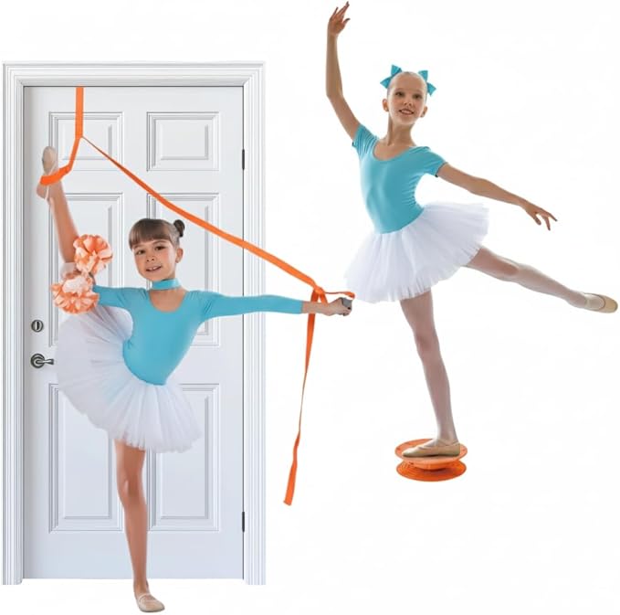 Dance, Cheerleading and Figureskating Trainer Stretching and Balance, 2 Pc. Set, Stretching, Disc Core Board and Flexibility Equipment Strap for Dance, Gymnastics, Turning, Stunt