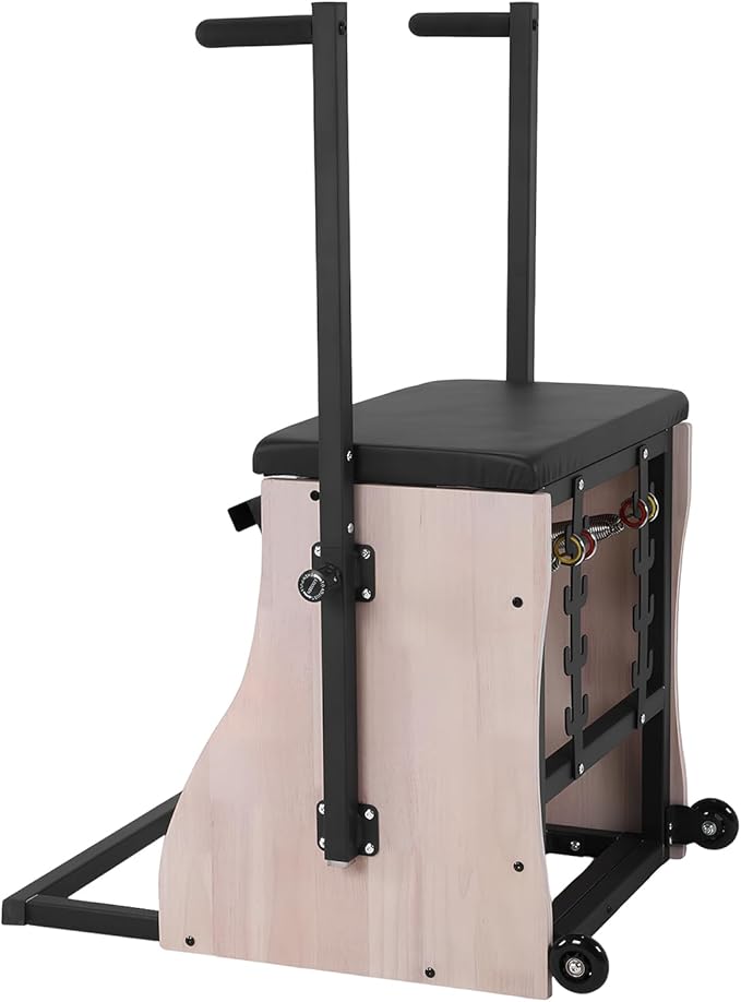 Oak Wood Pilates Chair Professional Yoga Chair Pilates Machine with Adjustable Resistance Handles and Split Pedals for Home and Studio Use