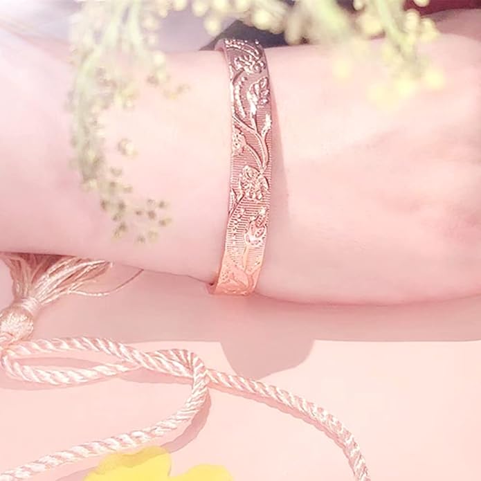 LORNREIN- Copper bracelet for women Ultra Strength Magnetic Bracelets, 99.99% Pure Copper Cuff Bangle with 3500 Gauss Neodymium Magnets, Adjustable, peach blossomCollection