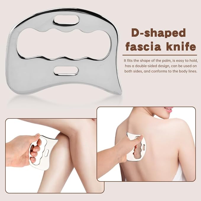 3 in 1 Stainless Steel Muscle Scraper Tools Set, Gua Sha Scraping Tool Physical Therapys Massager Tool, Scraping Massage Tools for Back, Legs, Arm, Body(Color:Silver)