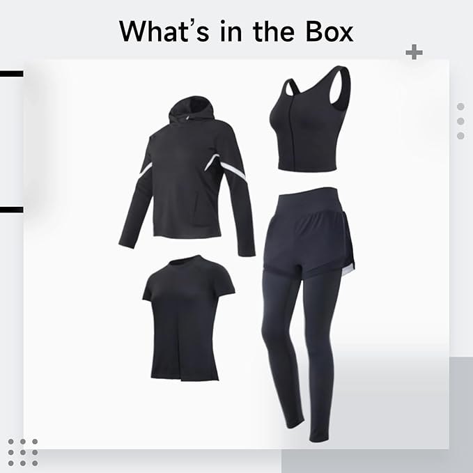 Women'S Pilates Set, Black Four-Piece Yoga Outfit With Jacket, Bra, Shorts, Pants, Xxl, Breathable, Anti-Pilling Fabric, Fits 5 Ft To 5 Ft 11 In, 110 To 330