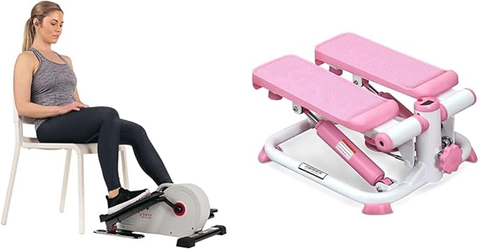 Sunny Health & Fitness Exercise Stepping Machine, Portable Mini Stair Stepper for Home or Office Workouts + Magnetic Under Desk Elliptical Peddler, Portable Mini with Resistance, LCD Monitor