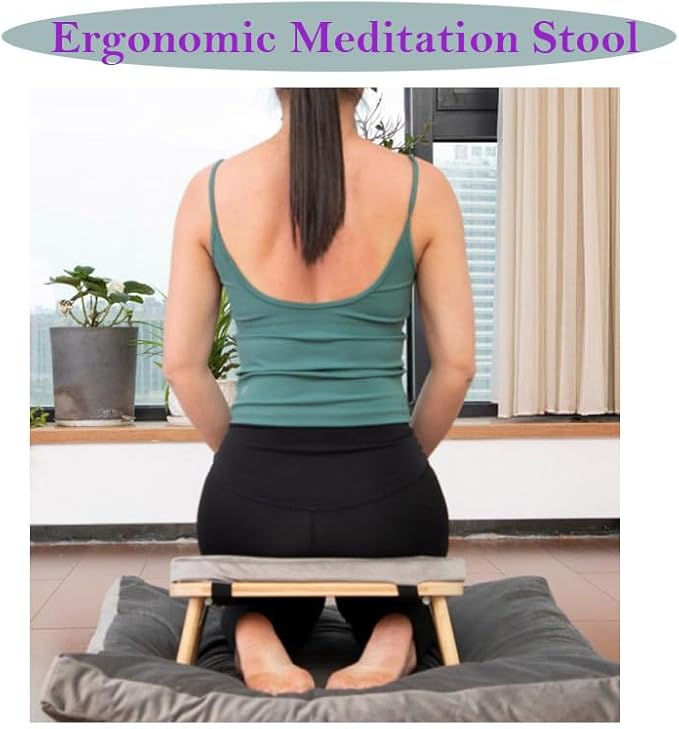 Meditation Bench with Meditation Cushion Meditation Stool Set,Folding Yoga Stool, Sturdy Prayer Bench,Comfortable for Kneeling or Sitting