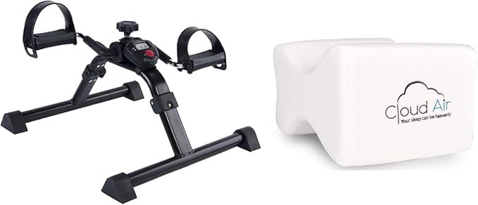 Vaunn Medical Under Desk Bike Pedal Exerciser with Electronic Display and Vaunn Medical Memory Foam Knee Pillow and Leg Positioner Cushion Bundle