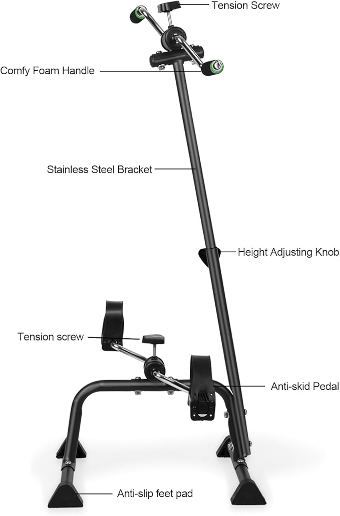 Pedal Exerciser Bike, Elderly Exercise Bike,Hand Arm Leg Knee Peddler, Adjustable Fitness Equipment for Seniors, Elderly Home Pedal Exercise Bike for Total Body Black