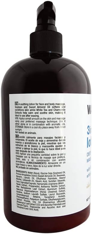Waxness Natural Botanical Soothing Massage Lotion with Chamomile and White Tea 16 fl oz / 480 ml