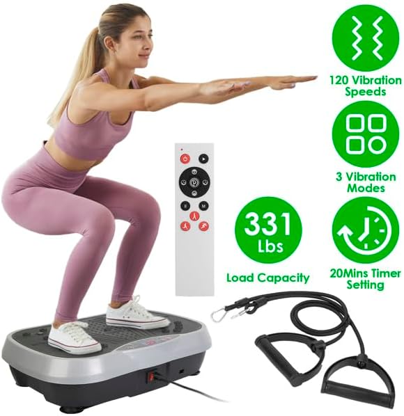 Vibration Exercise Machine with Resistant Bands Remote Control Whole Body Vibration Platform Workout Equipment