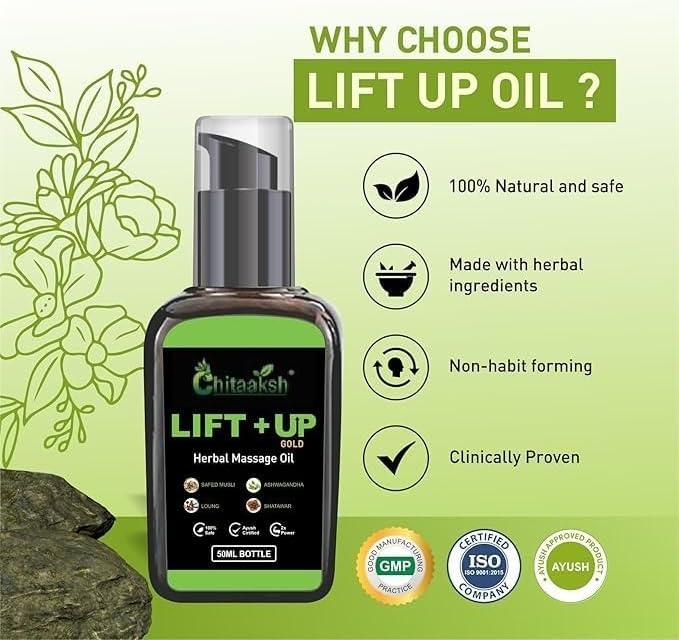 Lift Up Herbal Massage Oil| Pure and Natural Massage Oil for Men | Ayurvedic Lift UP Oil for Men| 50ml (Pack of 1)