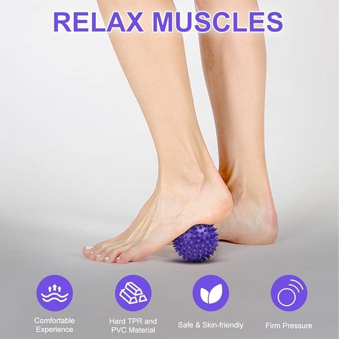 URAQT Spiky Massage Ball Set, 2 Pack Physical Therapy Massage Balls, Hard Lacrosse Ball & Spiky Massage Ball for Myofascial Release and Trigger Point Deep Tissue Massage (Purple)