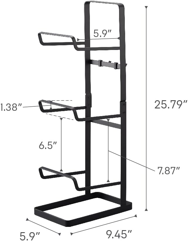 YAMAZAKI Home Tower Steel Storage Rack for Yoga Mats & Foam Rollers - Includes Hooks for Fitness Accessories - Steel