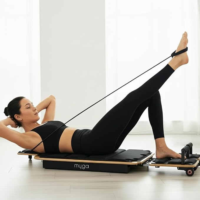 Myga Wooden Pilates Reformer,Home Pilates Machine with Adjustable Resistance and Padded Handles,Compact Durable Reformer for Core Strength, Full Body Workout,Toning and Flexibility