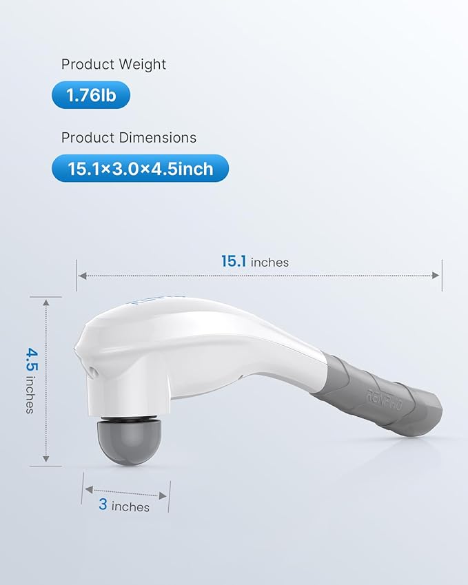 RENPHO Rechargeable Handheld Back Massager, Cordless Electric Neck Massage Tool for Shoulder, Foot, Leg, Calf, Birthday Gifts for Women and Men