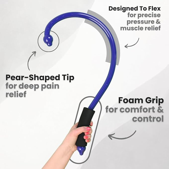Q-Flex Massage Tool - Self-Massage Stick - Trigger Point Therapy, Muscle Care, Relaxation - Easy-to-Use Massager for Home & Travel - Seen On Shark Tank - Back, Neck, Shoulders, Feet (Blue)