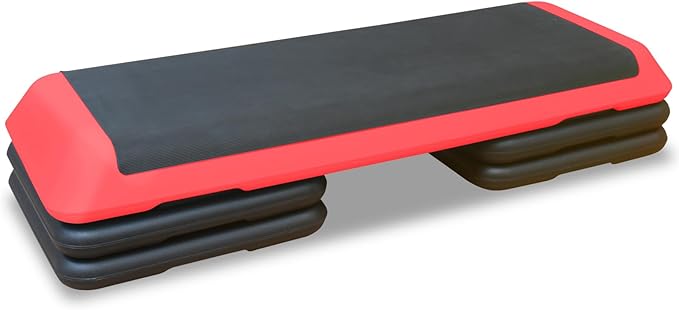43''Inch Adjustable Aerobic Exercise Step Platform with 4 Stackable Risers - Home Gym Fitness Stepper for Cardio, Strength Training