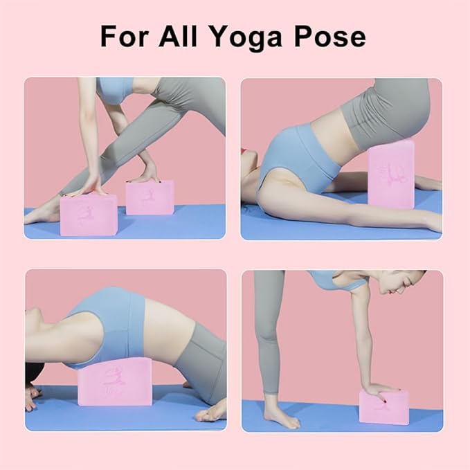 2 Yoga Block and 2 Yoga Strap Set,Non-slip EVA Foam Blocks, High Density Yoga Bricks with 6ft Strap, Supportive Latex-Free Yoga Block Accessories for Pilates