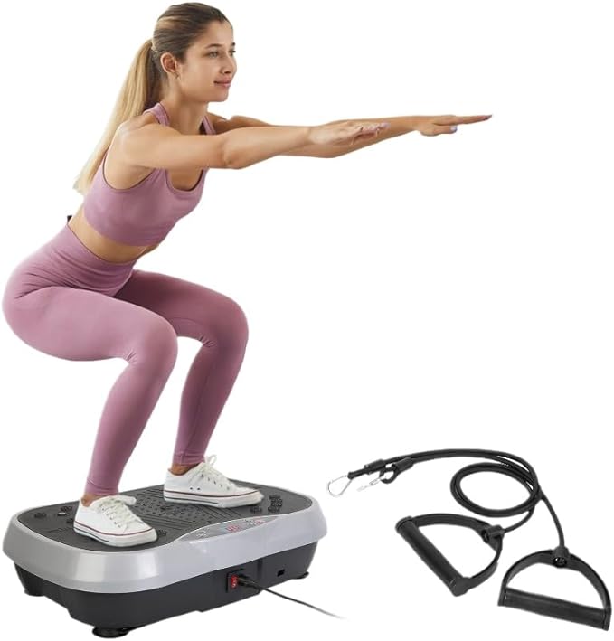 Vibration Exercise Machine with Resistant Bands Remote Control Whole Body Vibration Platform Workout Equipment Home Fitness Training Equipment for Weight Loss Fat Burner