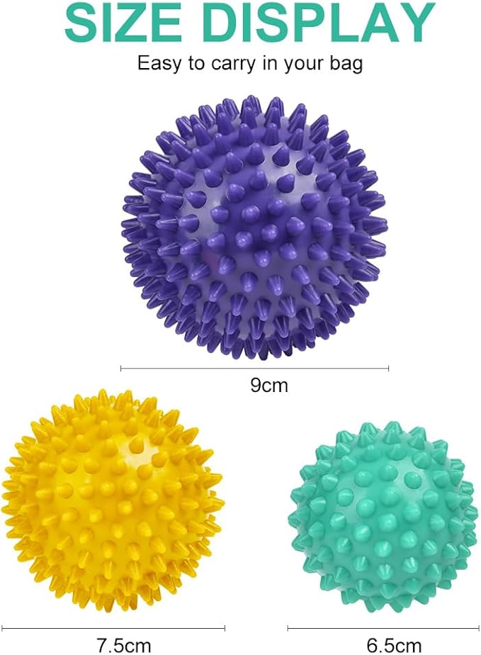 URAQT Spiky Massage Ball, 3 Pack Hard Spiky Massage Ball Roller Set, Professional Physical Therapy Massage Balls for Myofascial Release, Trigger Point Deep Tissue Massage, Plantar Fasciitis Recovery
