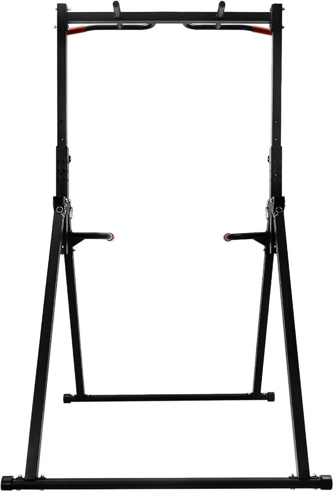 Foldable Pull Up Bar Stand, 440Lbs Free Standing Power Tower with Adjustable Height & Stable Triangular Structure Pull Up Dip Station Gym Strength Training Equipment for Living Room Bedroom Gym Etc