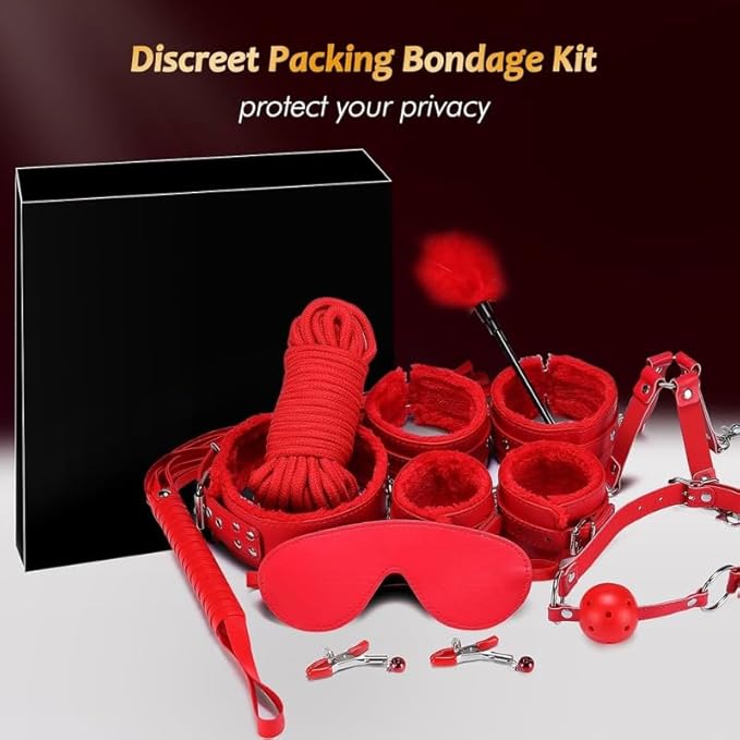Fashion 10 Piece Leather Pilates Indoor Training Set, New Eye Mask for Fun Wrist and Hip Exercises Cosplay Accessories [Red], Couple Gift