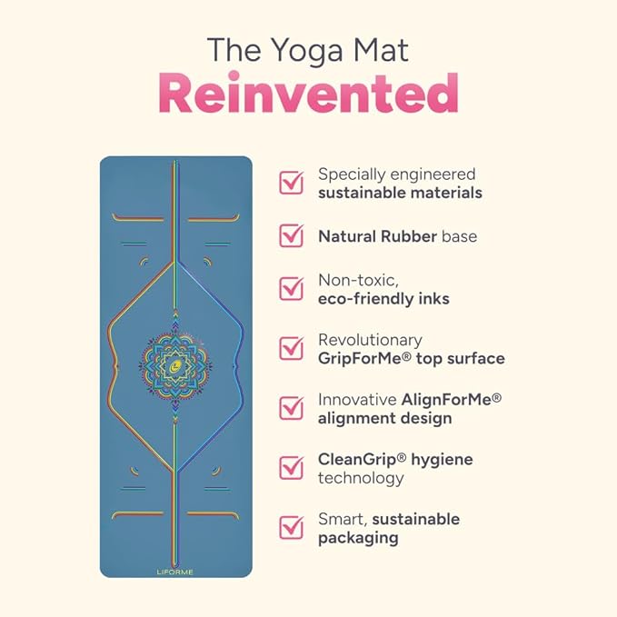 Liforme Printed Yoga Mat Collection - Free Yoga Bag Included - Patented Alignment System, Warrior-like Grip, Non-Slip, Eco-friendly, Sweat-resistant, Long, Wide and Thick for Comfort