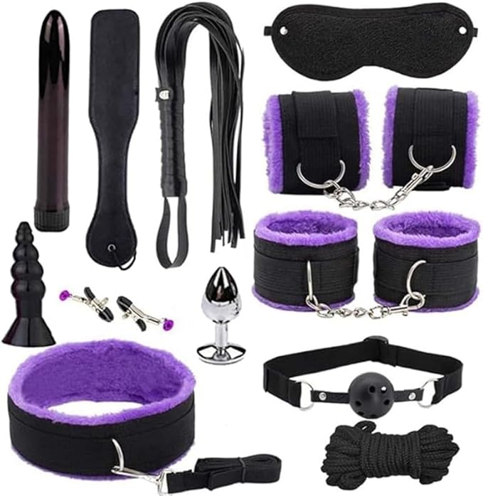 Pilates 12 Piece Purple Plush Nylon Fun Multifunctional Equipment Set, Yoga Training Tool with Paddle Whip, Hip and Wrist Exercise Accessories, Couple Gift