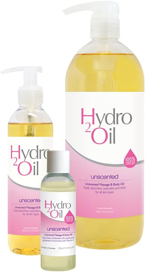 Hydro 2 Oil Unscented Massage Oil 8.4 fl oz - Water Dispersible Formula with Jojoba and Grapeseed Oil Enriched with Vitamin E