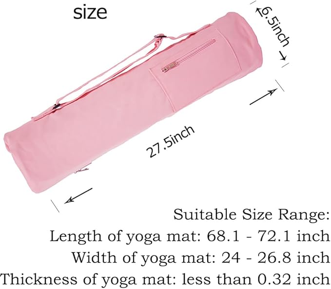 Cotton yoga mat bag with Pockets and Adjustable Strap - Full Zip Cargo Yoga Mat Carrier Bag - Bag for 1/4" 1/3" Thick Yoga Mat