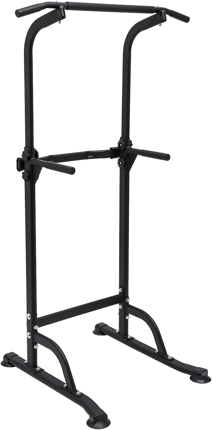 Parallel Bars Power Tower Adjustable Dip Station Pull Up Bar Push Up for Home Gym Strength Training Body Building Workout Equipment Standing Pull Up Pillar Impregnation Station, Black