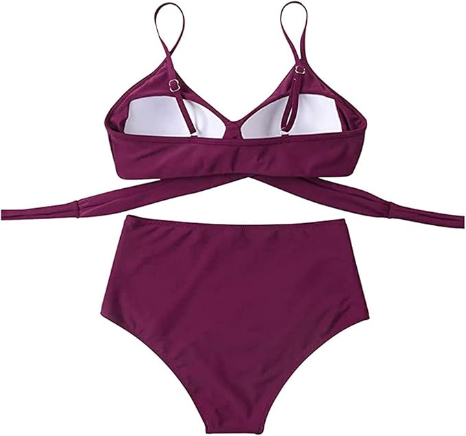 Womens Front Cross Ruched Bikini Set Twist Wrap Swimwear High Waisted Bottoms Print Straps Push Up Swimsuits