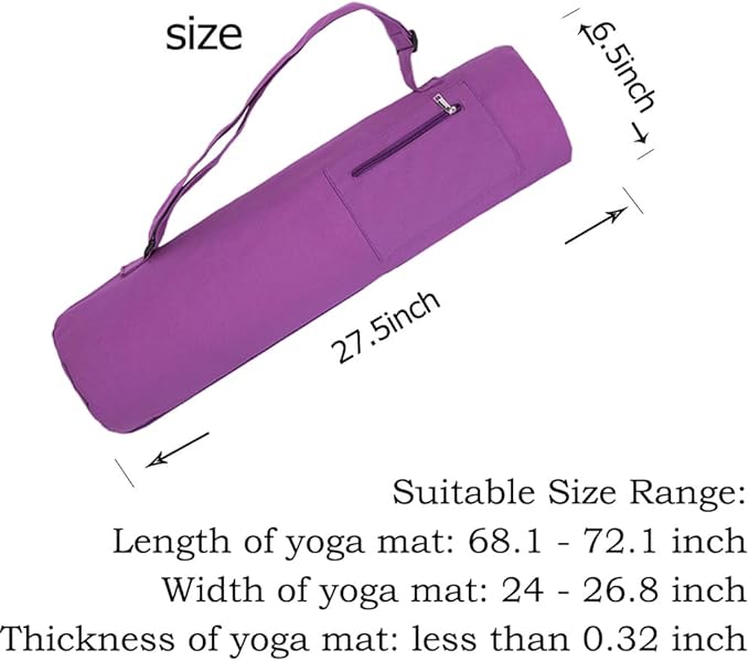 Cotton yoga mat bag with Pockets and Adjustable Strap - Full Zip Cargo Yoga Mat Carrier Bag - Bag for 1/4" 1/3" Thick Yoga Mat