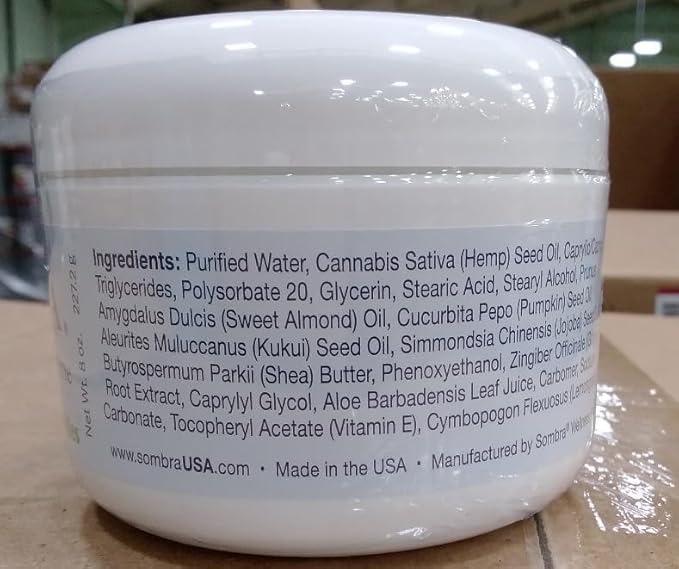 Sombra Hemp Massage Crème – Soothes Sore Muscles with Hemp Extract, Vitamin E, Pumpkin, Kukui, Sweet Almond, Jojoba, Shea Butter, Aloe Vera & Lemongrass, 8oz
