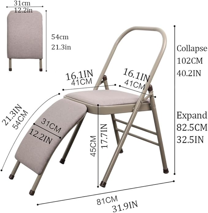 Folding Yoga Chair for Adults, Curved Chaise Lounge Chair for Yoga, Heavy-Duty Meditation and Exercise Chair with Detachable Lumbar Back Support for Home Workouts and Stretching(Gray)