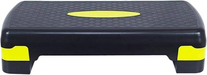 Adjustable Aerobic Stepper Platform, 27 Inch Non-Slip Workout Step with Removable Risers for Home Gym, Cardio, HIIT Training, Black and Lemon