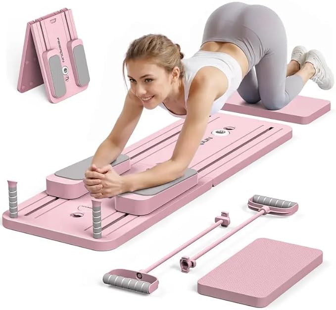 Multi-Functional Pilates Board, Foldable Home Pilates Reformer, Ab & Core Strength Workout Equipment, 300LBS Capacity, Pink, 47.1 x 16 x 3 Inches