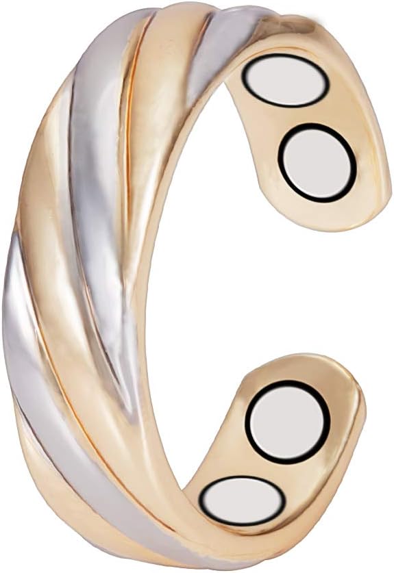 Copper Rings for Women, Pure Copper Adjustable Magnetic Ring Jewelry, with 3500 Gauss Effective Magnet (Two-color gold)