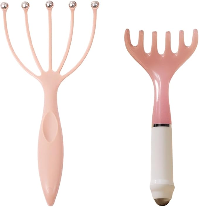 Scalp Massager & Gua Sha Tool Set - Manual Head Massager, Massage Comb for Relaxation & Stress Relief (Pink & Pink)