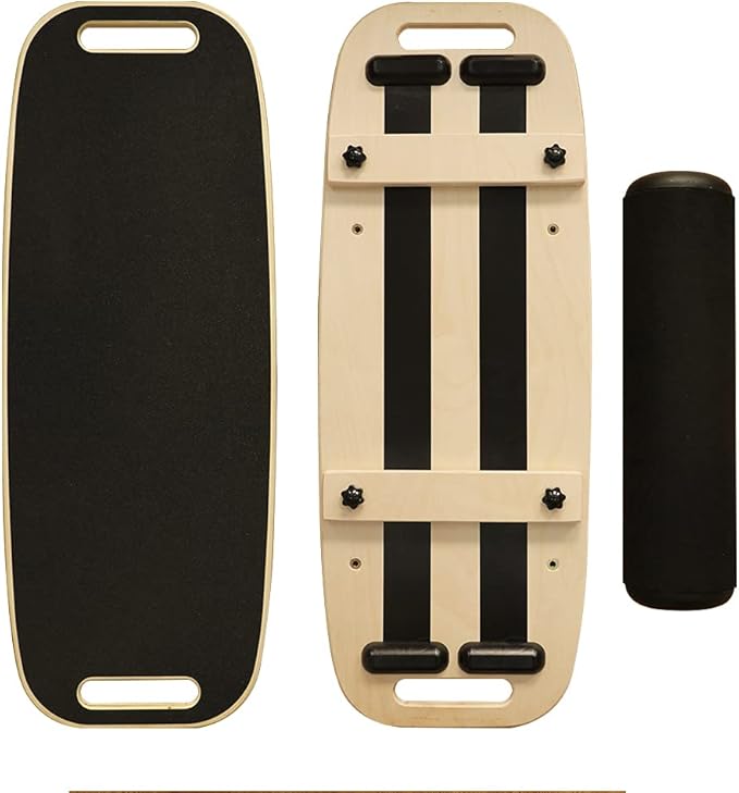 Balance Board, Stability Core Trainer, Training Board for Exercise, Fitness, Non-Slip Deck and Roller, with Adjustable Stoppers