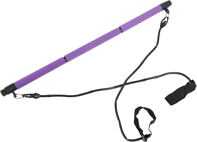 3 Sections Pilates Bar, Pilates Exercise Stick with 2 Tension Straps, Detachable Yoga Pull Rods for Full Body Workout, Home Gym Fitness Equipment for Men and Women